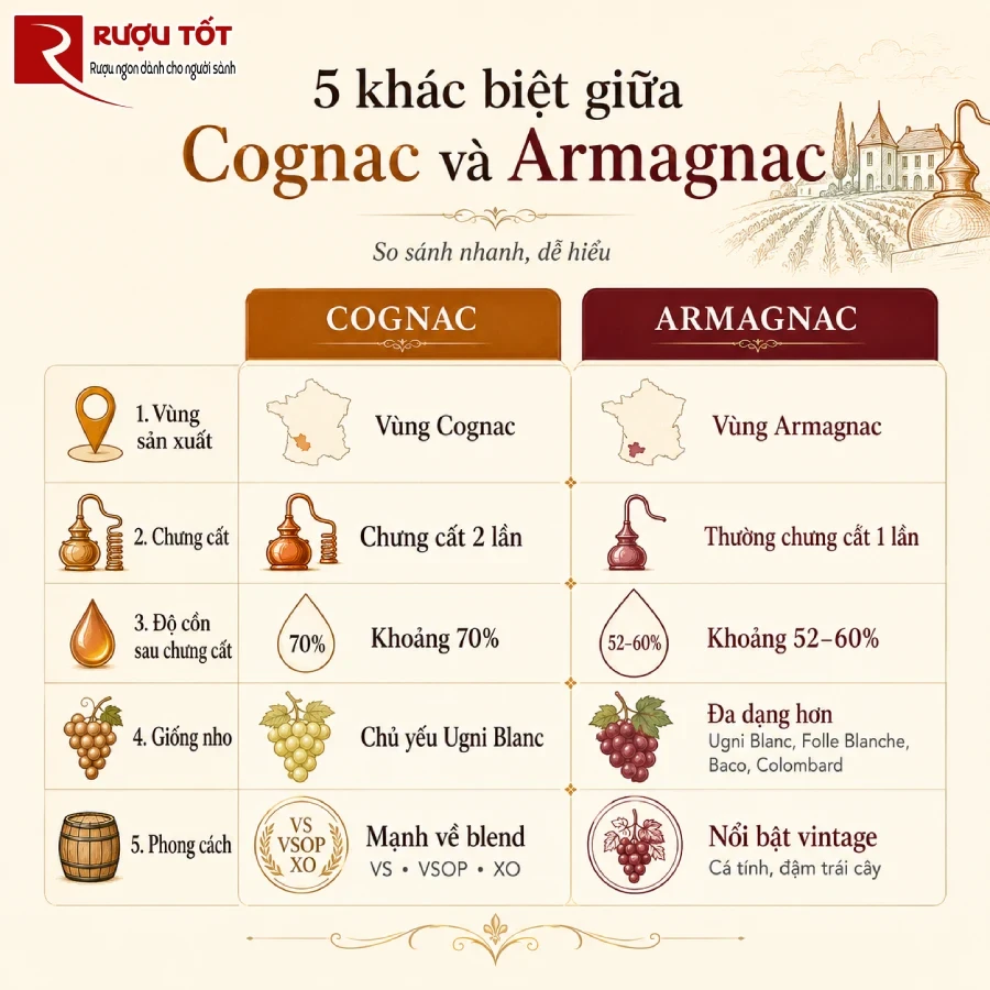 khac biet giua armagnac va cognac