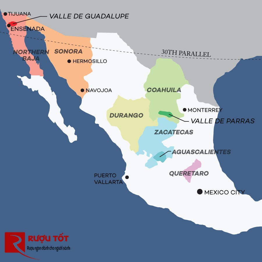 khu vuc san xuat ruou vang Mexico