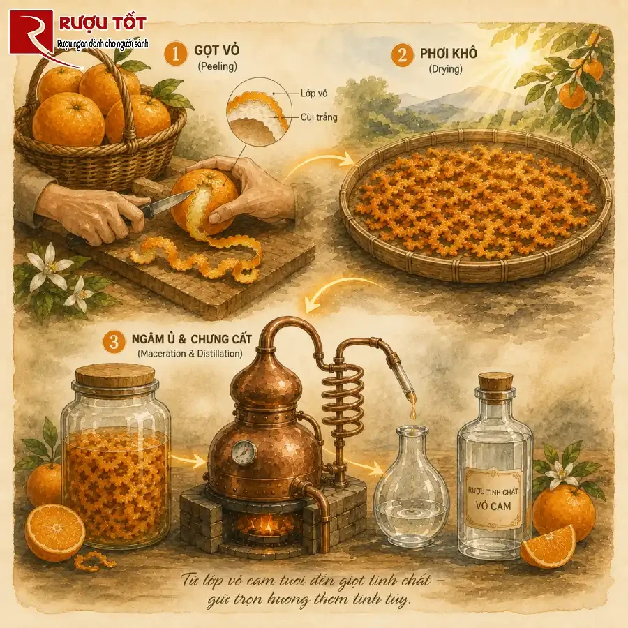 quy trinh san xuat ruou mui cam