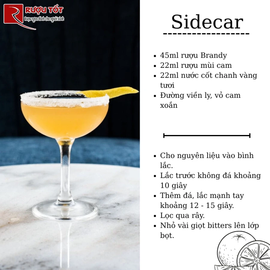 ruou cocktail brandy sidecar