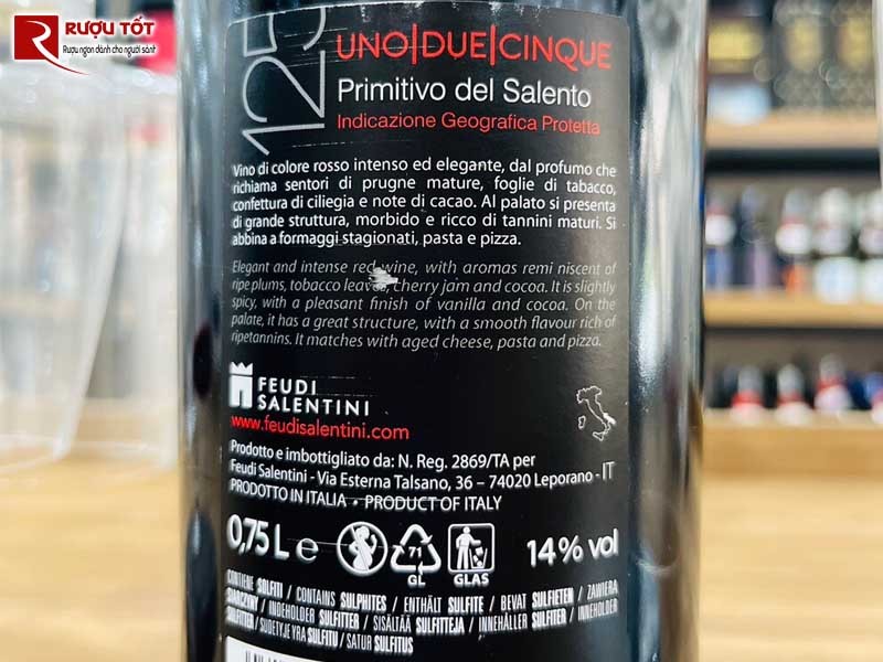 Rượu vang Ý 125 Primitivo 14 độ
