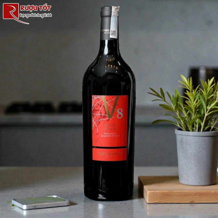 ruou v8 rosso puglia igp 750ml 14,5% nhap khau y chat luong