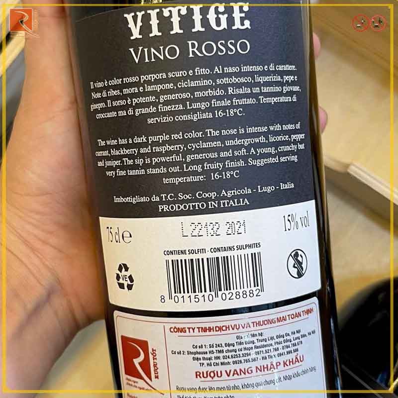 Rượu vang Vitige Vino Rosso 15 độ