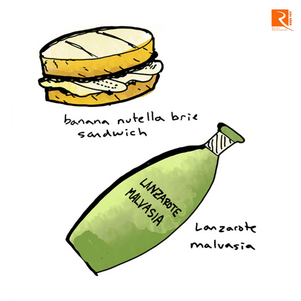 Sandwich nướng và Nutella Sandwich với Lanzarote Malvasia.