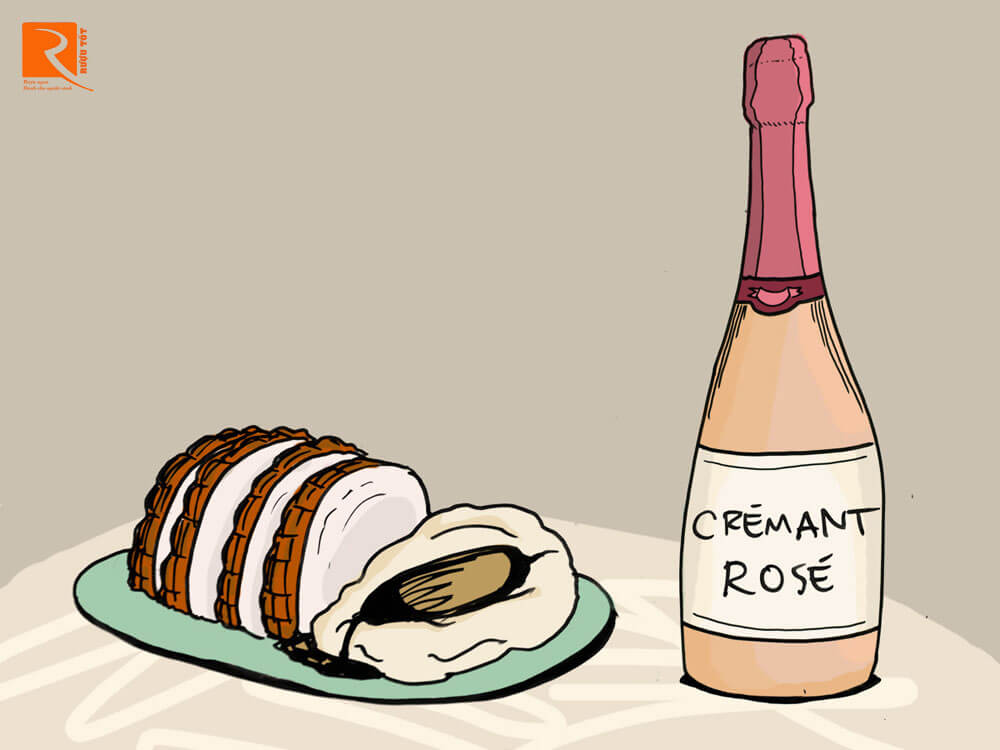 Thịt lợn nướng và gia vị với Crémant Rosé.
