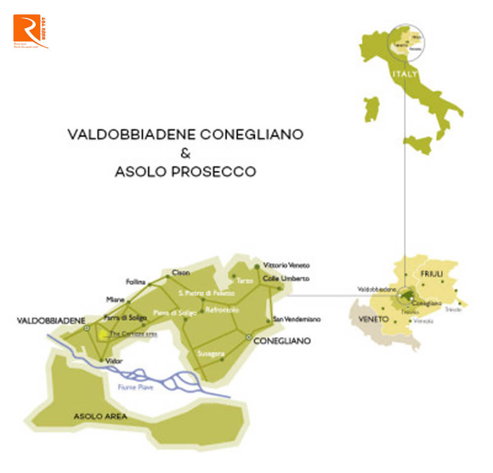 Prosecco Valdobbiadene Conegliano và Asolo Prosecco.