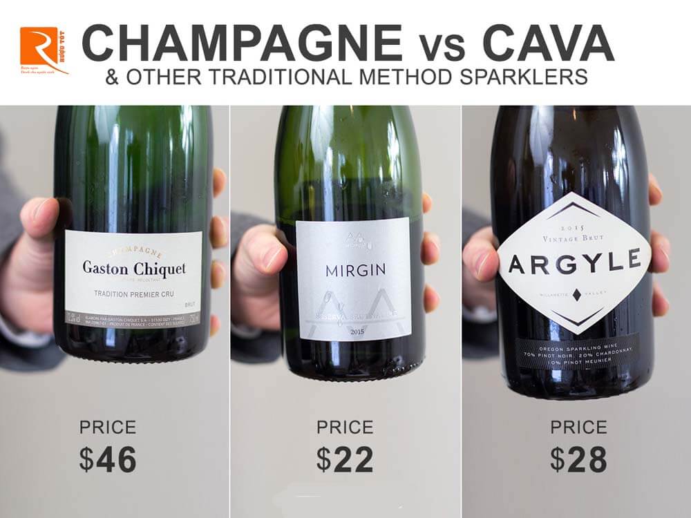 So sánh rượu vang sủi bọt Cava và Oregon với Champagne.