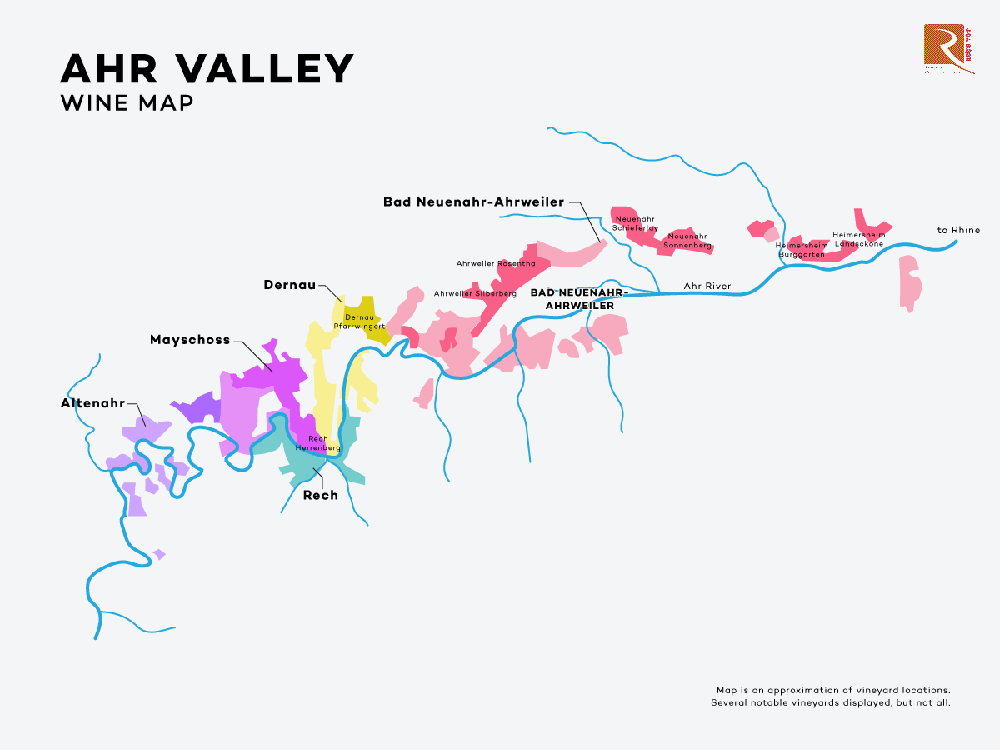 Thung lũng sông Ahr là một điểm nóng Pinot Noir. 