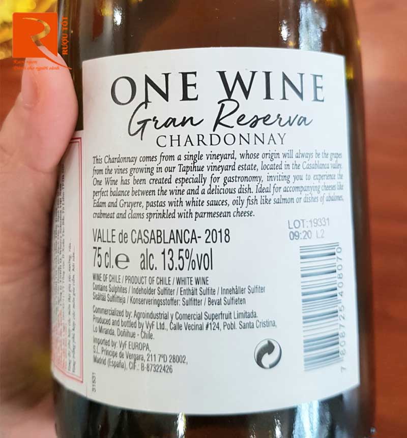Vang Chile 1 One Wine Gran Reserva Chardonnay