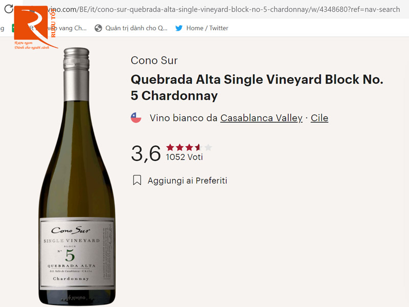 Vang Chile Cono Sur Single Vineyard 5 Quebrada Alta Chardonnay