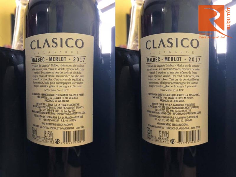 Rượu vang Clasico de Lagarde Malbec Merlot