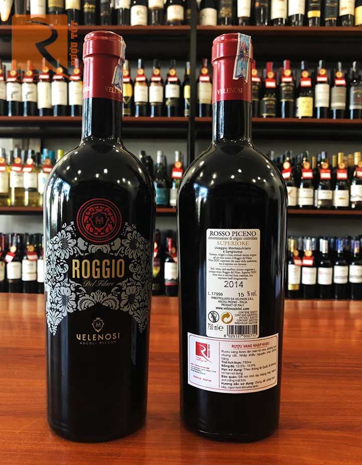 roggio velenosi mặt trước và sau nhãn chai