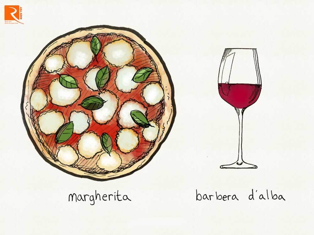Barbera footlba từ Cascina Fontana kết hợp rất tốt với sự tươi mát của pizza