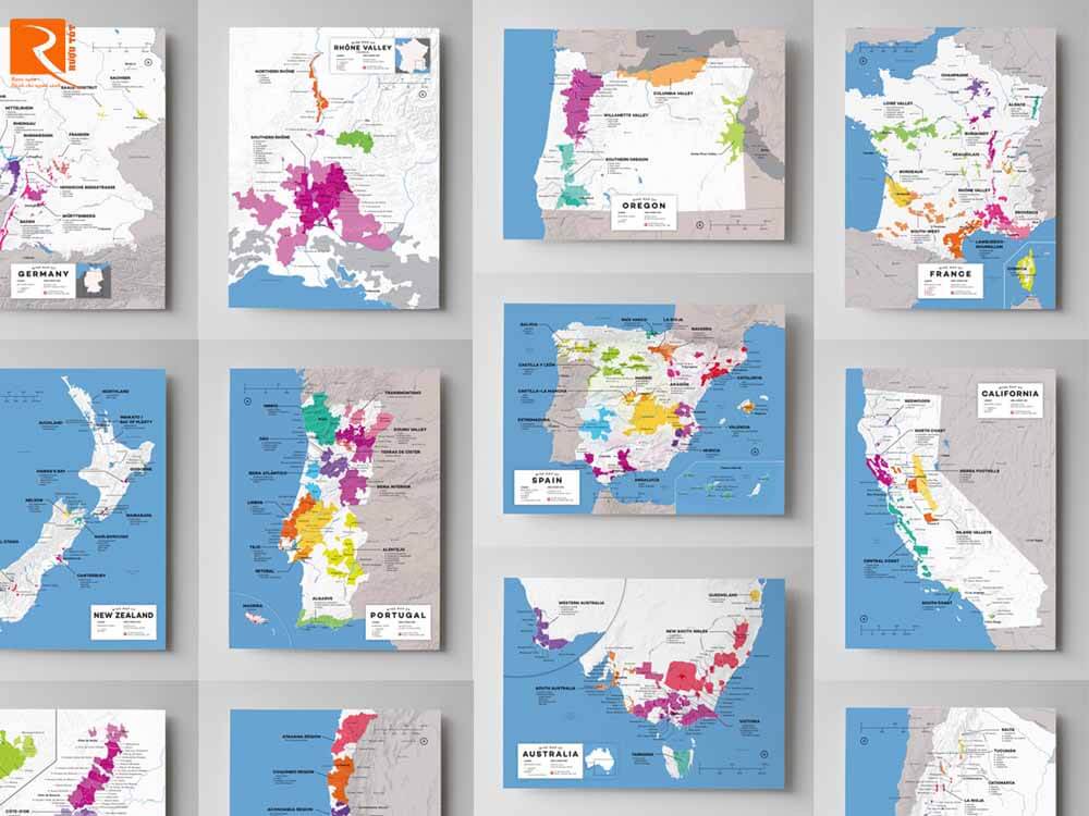 Khoảng 20 bản đồ vùng rượu vang từ 12 quốc gia