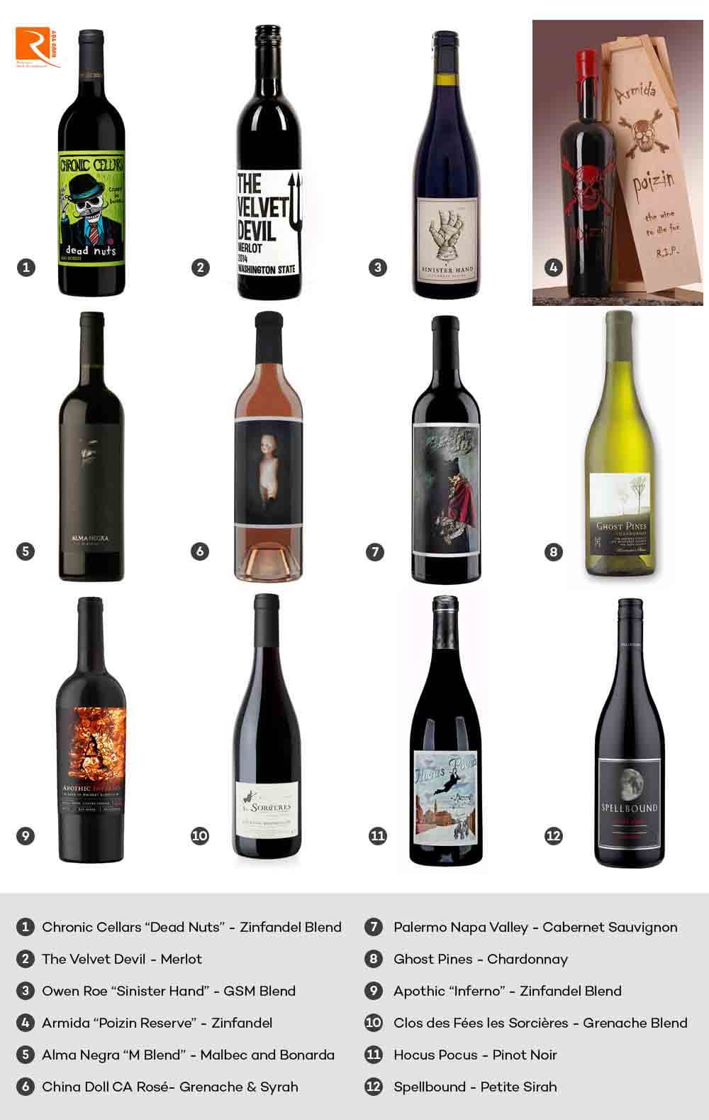 12 nhà sản xuất rượu vang nổi tiếng được biết đến với nhãn hình ma quái ở vỏ chai.