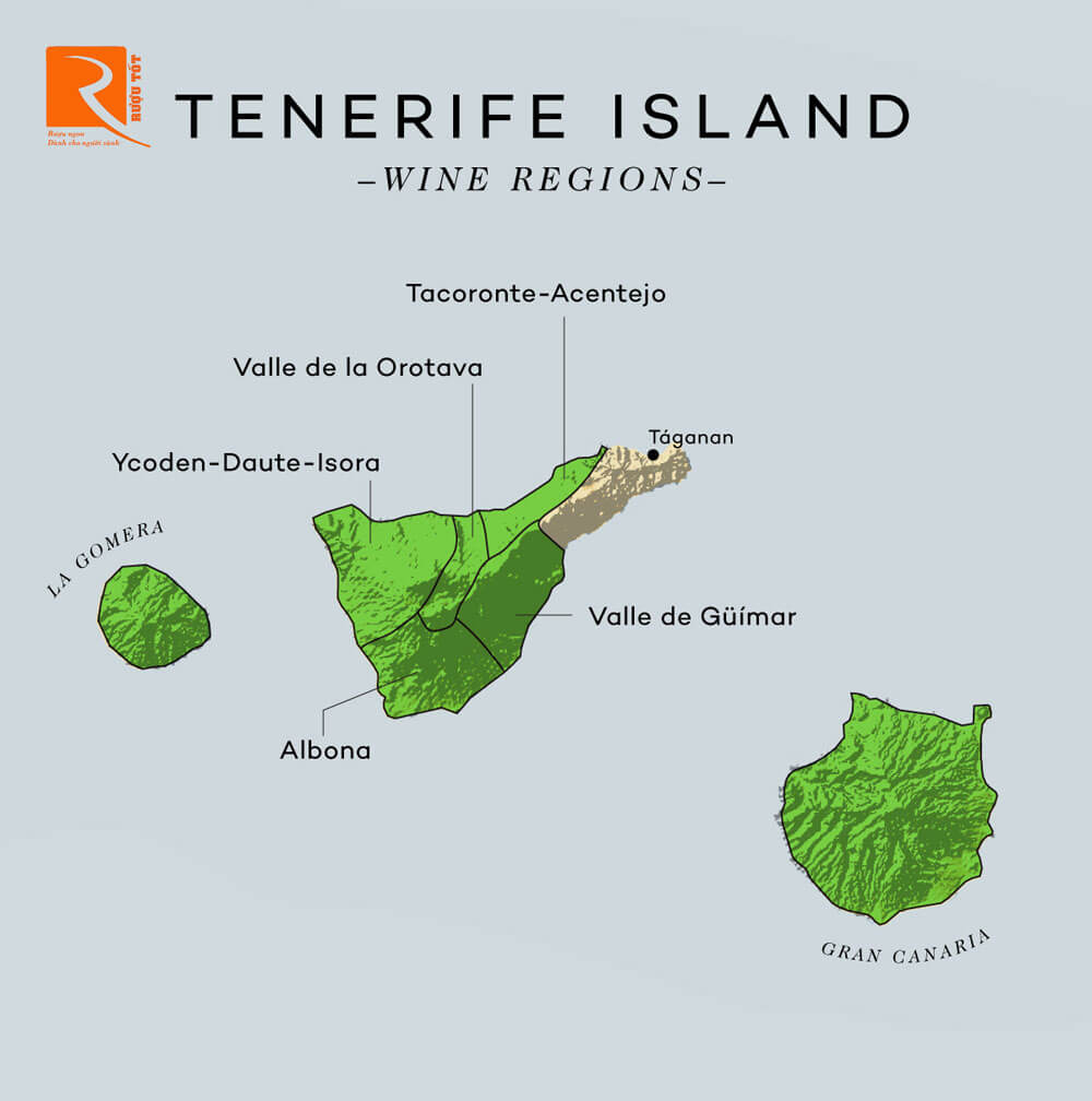 Tenerife được chia thành năm khu vực có mệnh giá. 