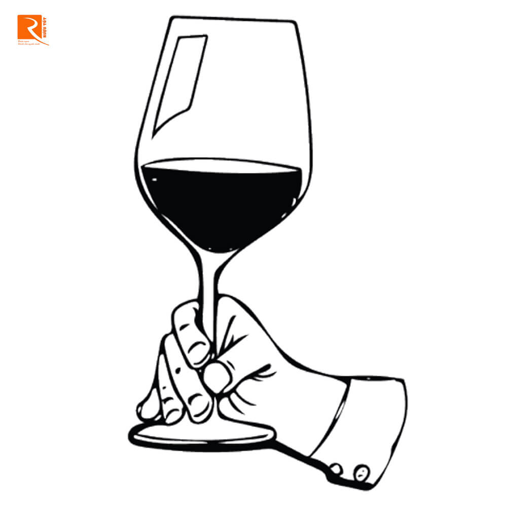 Giữ ly rượu vang vào phần thân ly hoặc chân đế.