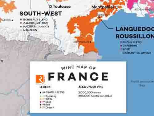 Bản đồ những vùng làm rượu vang Pháp mà bạn nên biết.