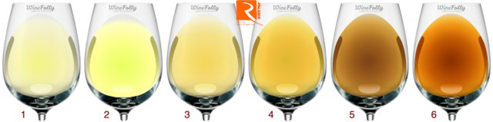 1. Vinho Verde / Pinot Gris, 2. Sauvignon Blanc, 3. Marsanne / Chenin Blanc / Viognier, 4. Chardonnay, 5. Rượu vang trắng cũ, 6. Sherry