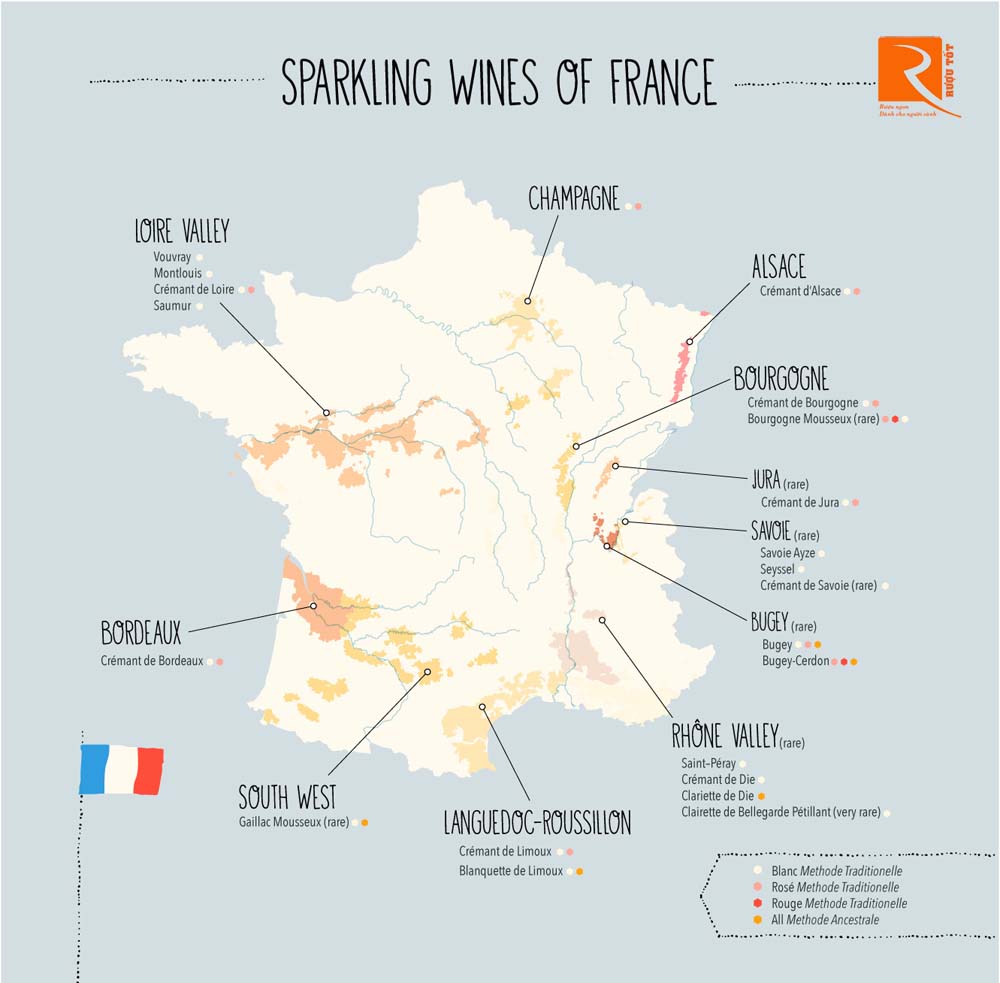 Phong cách rượu vang sủi bọt Pháp theo vùng khác nhau