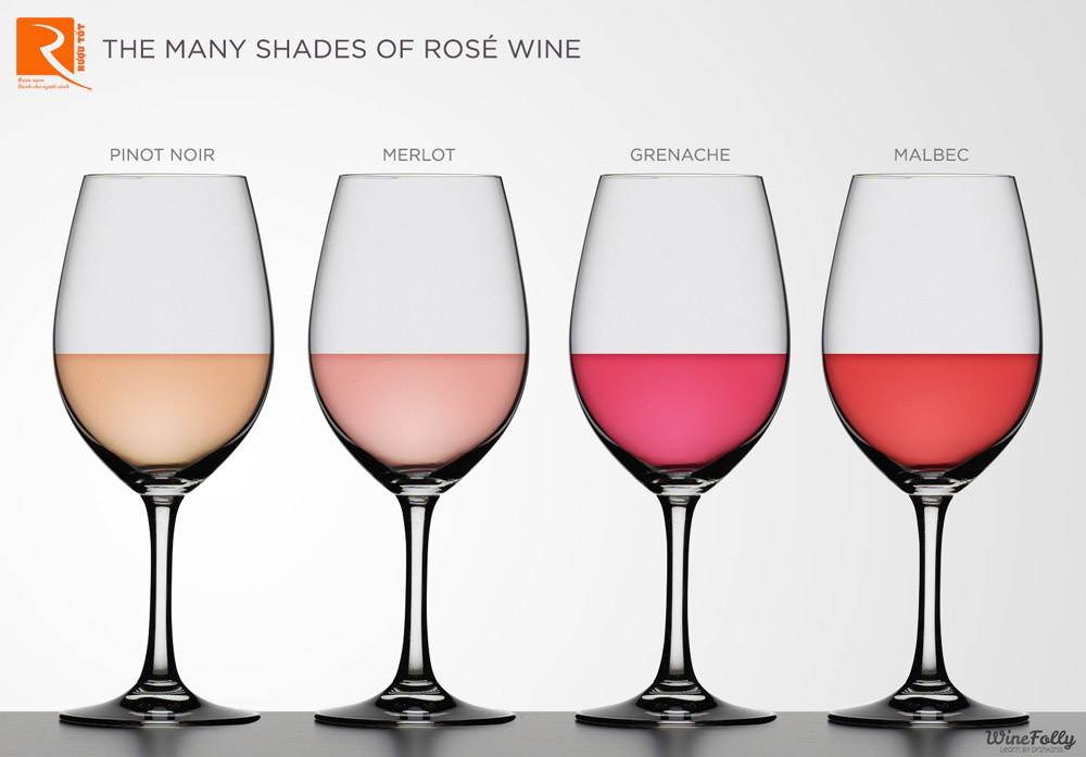 Rượu vang hồng có nhiều màu sắc đa dạng