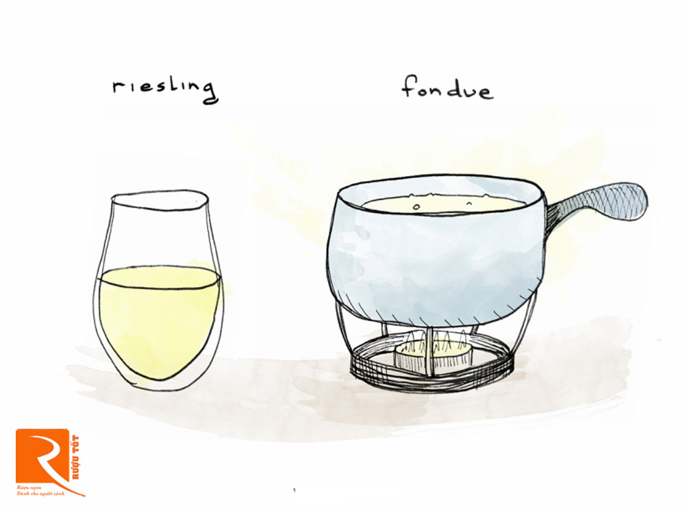 Riesling của Đức kết hợp với fondue đun sôi.