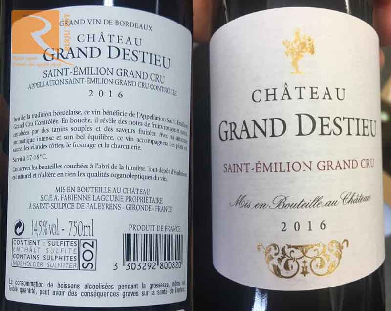 Rượu vang Chateau Grand Destieu, Saint Emillion Grand Cru