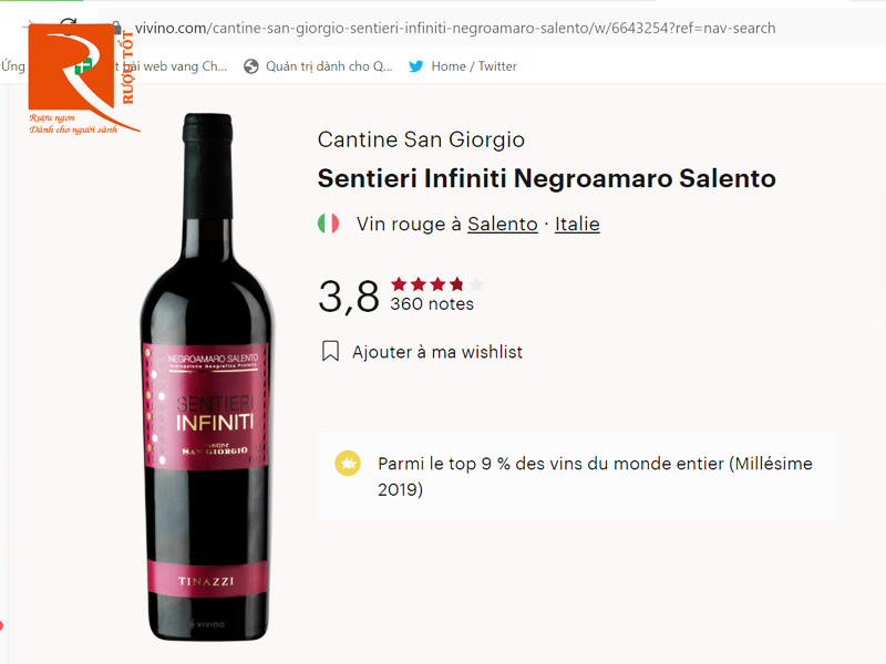 Rượu vang Ý Sentieri Infiniti Salento Cantine San Giorgio IGP
