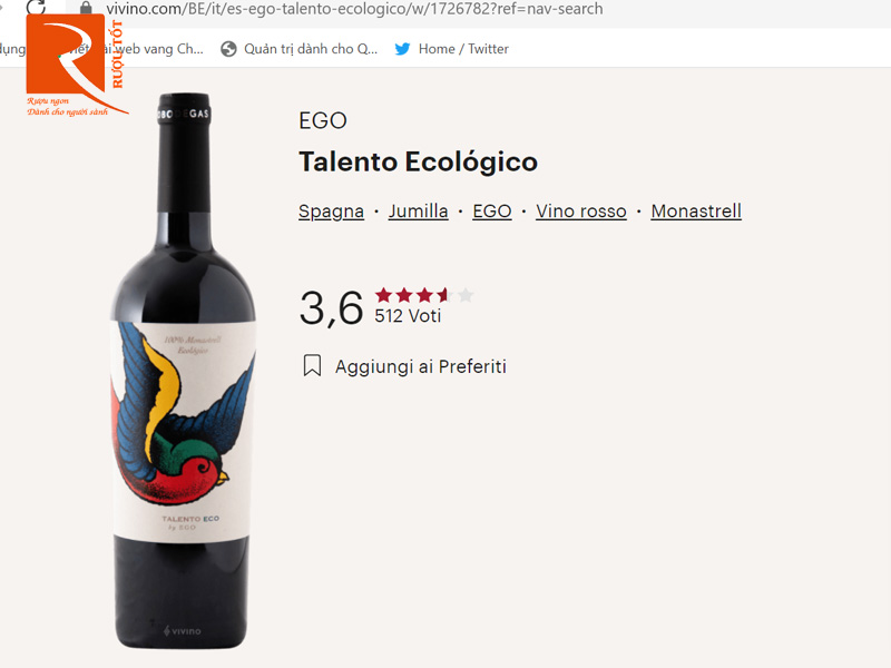 Rượu vang Talento Eco By Ego Monastrell