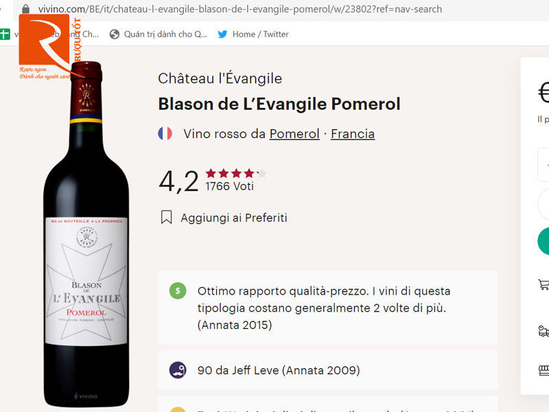 Rượu vang Pháp Blason de L’Evangile Pomerol