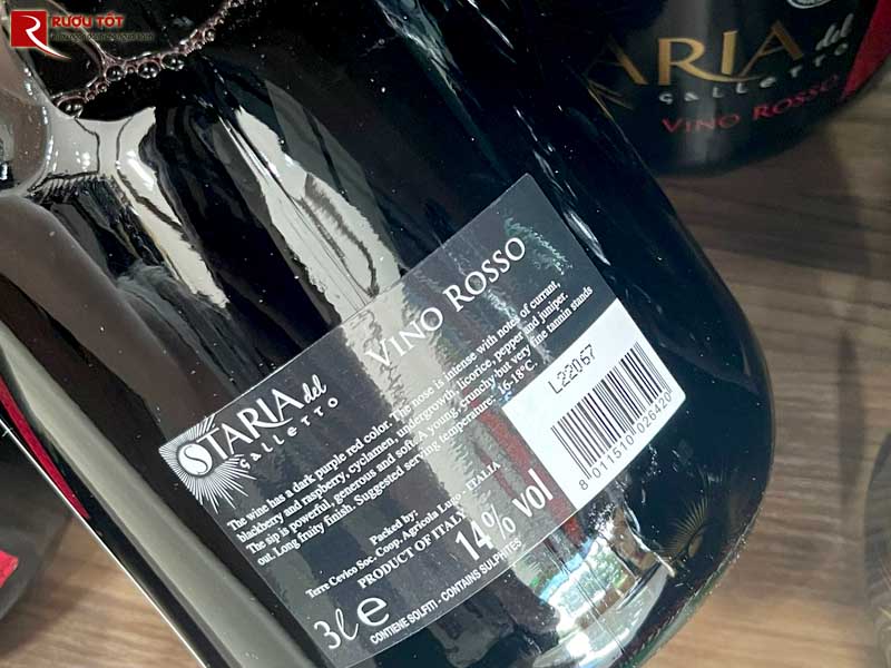 Rượu vang Ostaria Del Galletto Vino Rosso 3L