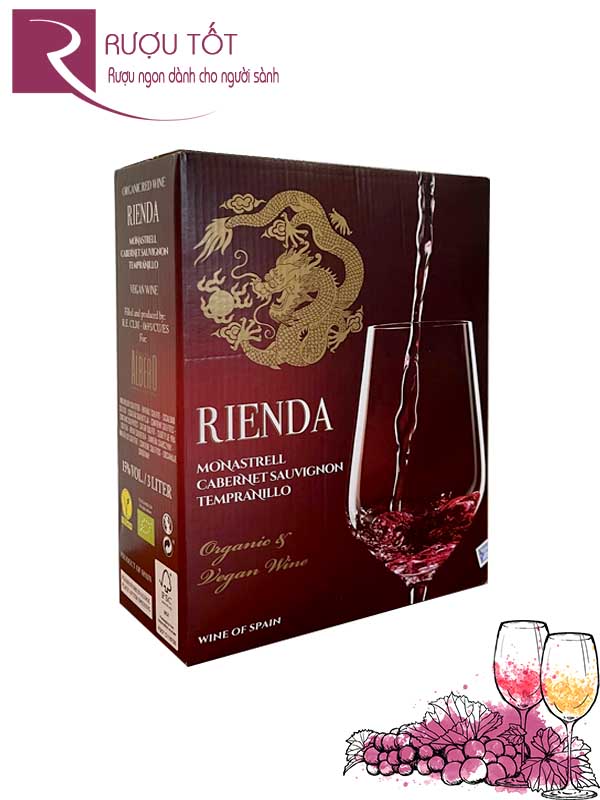 Vang bịch Rienda Blend Organic & Vegan Wine 3L 15 độ Đậm đà